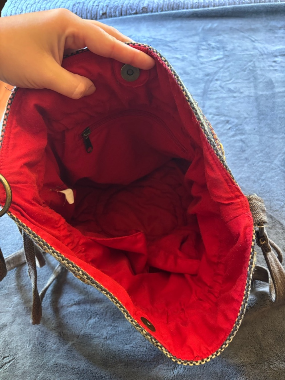 World Market Woven Bucket Bag, Distressed Boho Purse, Crochet Crossbody, Hobo - Picture 6 of 14
